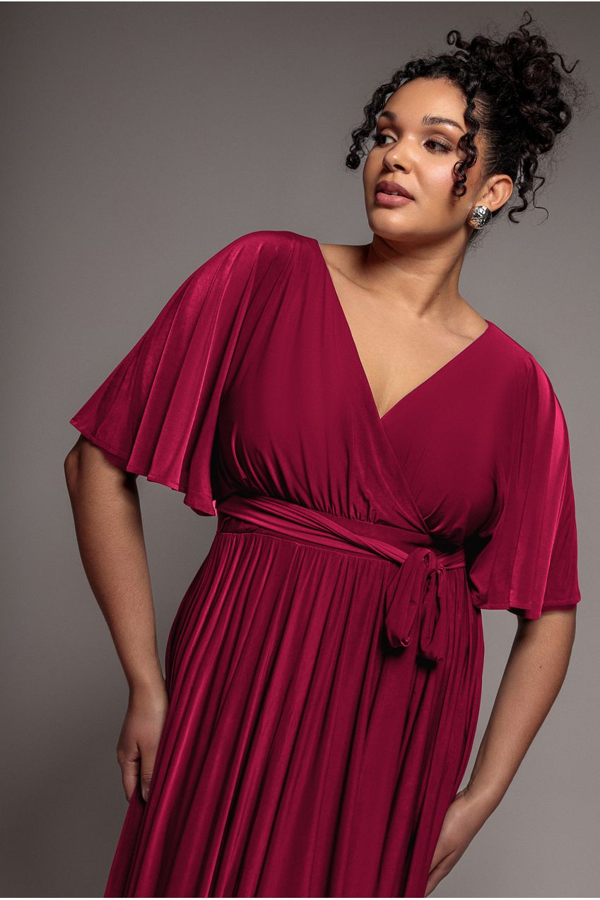 Wrap Front Maxi With Flutter Sleeves - Berry DR2565P
