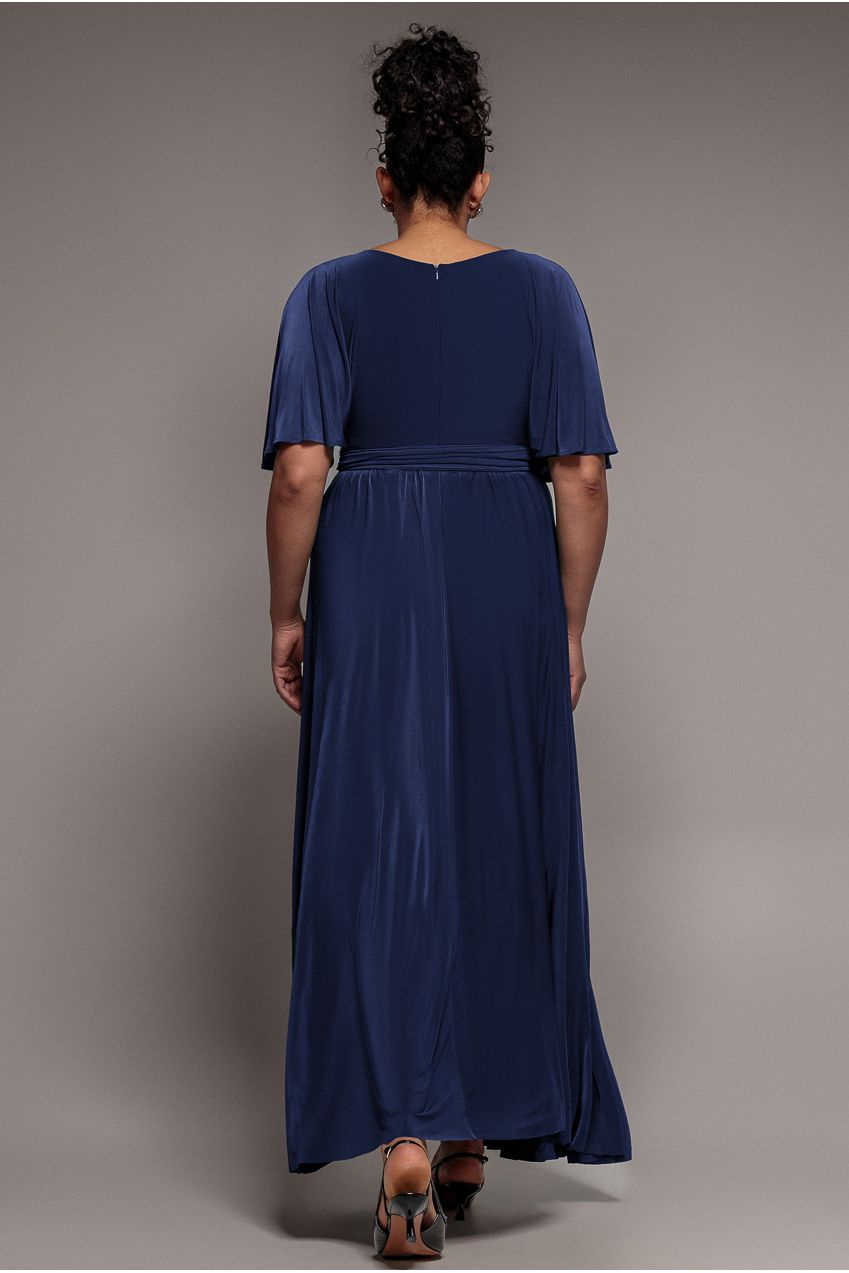 Wrap Front Maxi With Flutter Sleeves - Navy Blue DR2565P