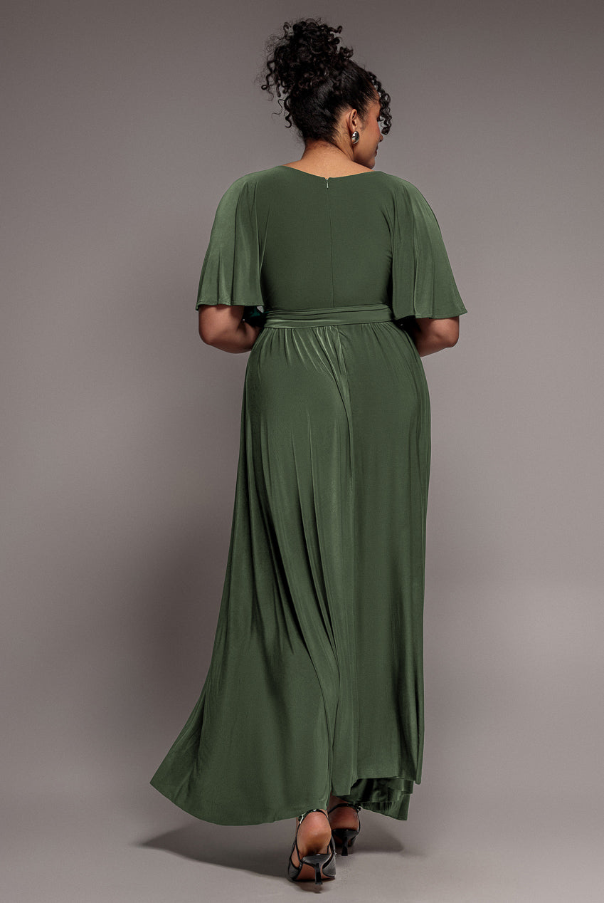 Wrap Front Maxi With Flutter Sleeves - Olive Green DR2565P