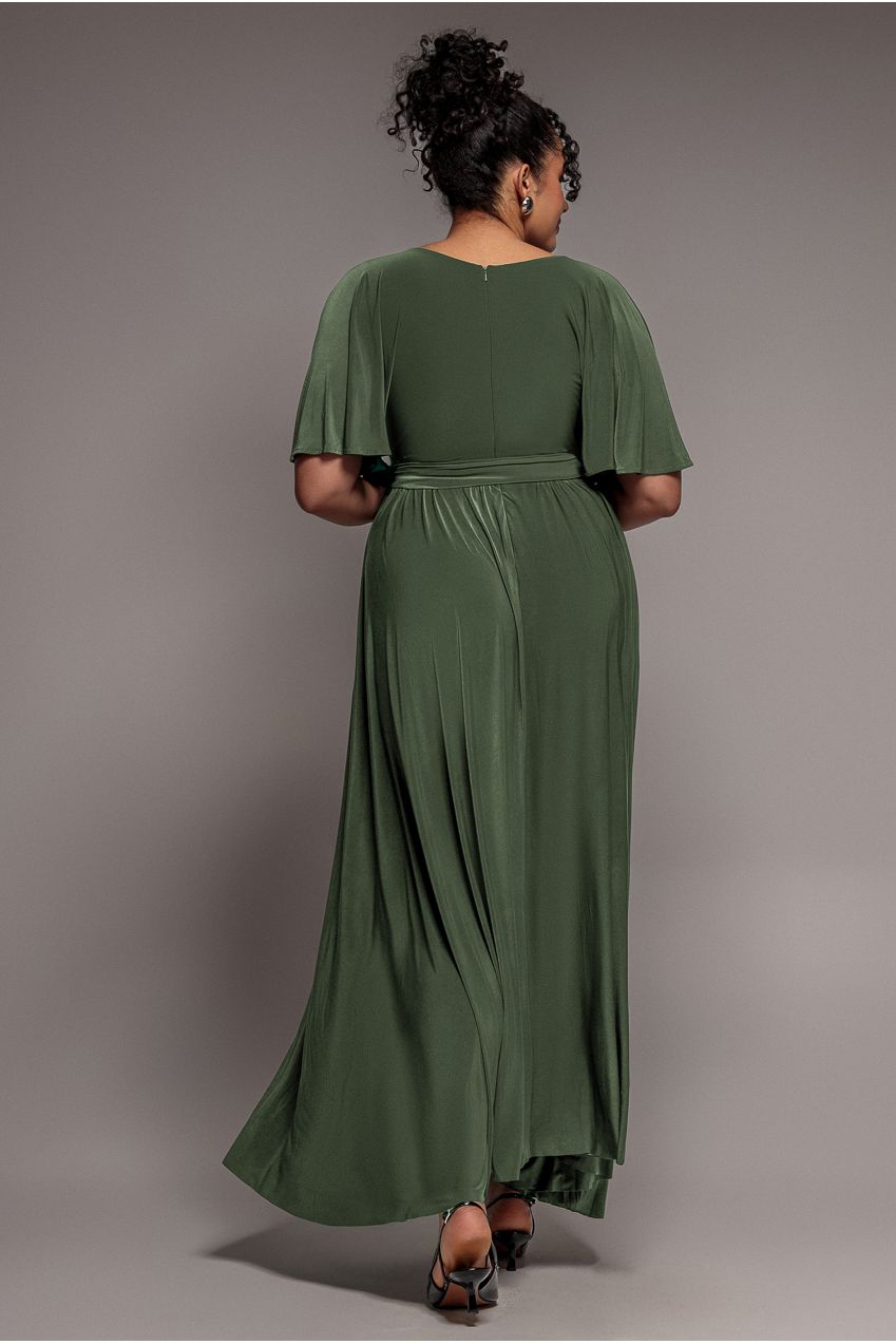 Wrap Front Maxi With Flutter Sleeves - Olive Green DR2565P