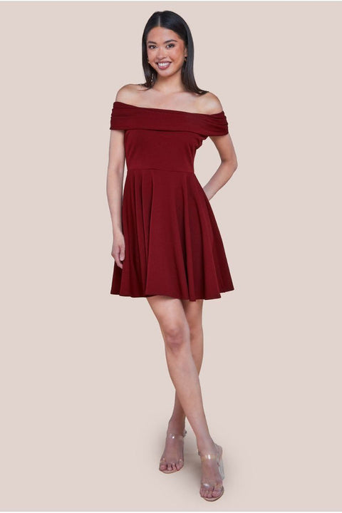 Bardot Scuba Crepe Skater Mini Dress - Red by Goddiva