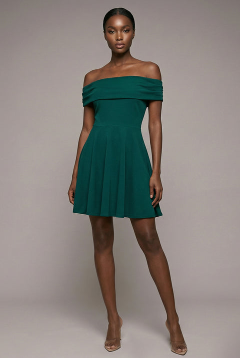 Strapless Crepe Skater Mini Dress - Emerald Green by Goddiva