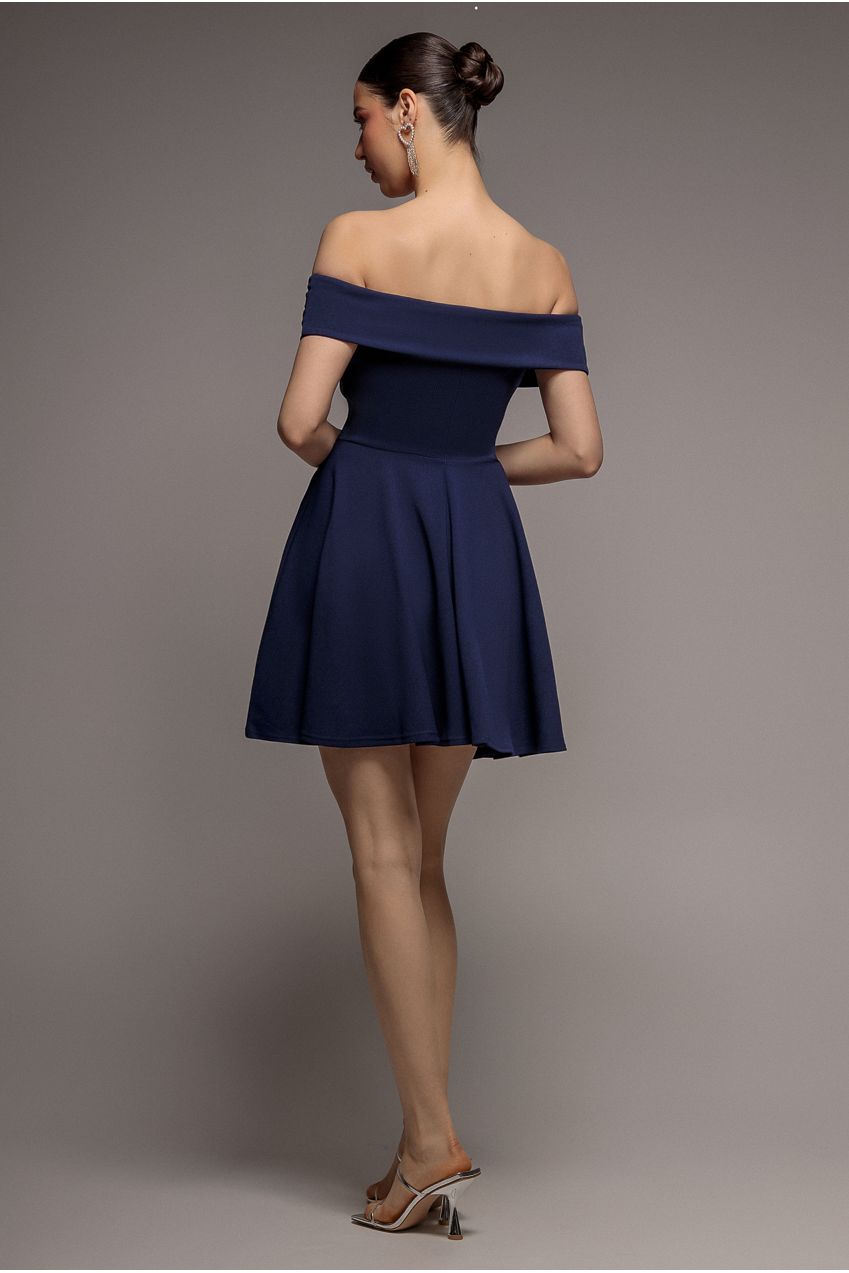 Strapless Crepe Skater Mini Dress - Navy Blue DR2575A