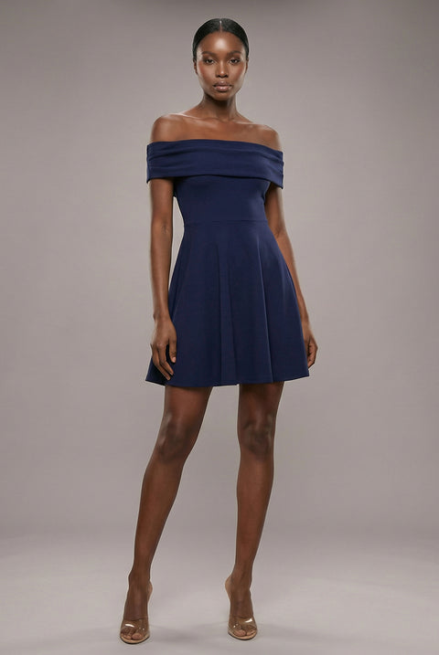 Strapless Crepe Skater Mini Dress - Navy Blue by Goddiva