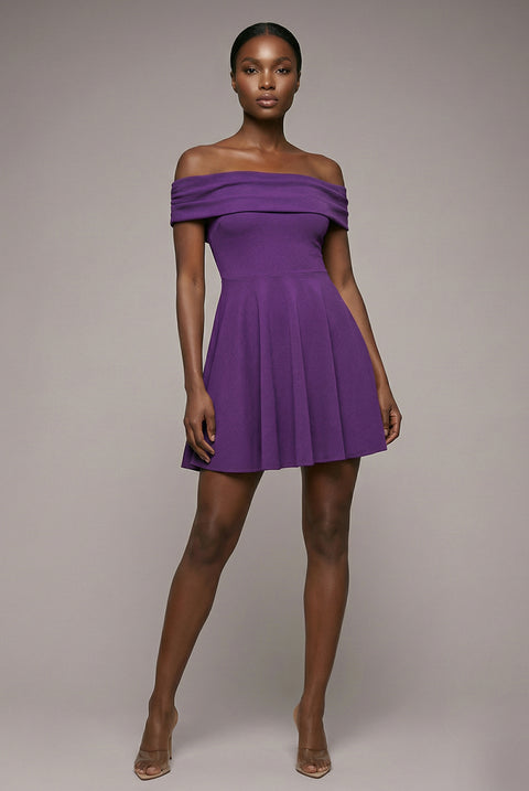 Bardot Scuba Crepe Skater Mini Dress - Purple by Goddiva