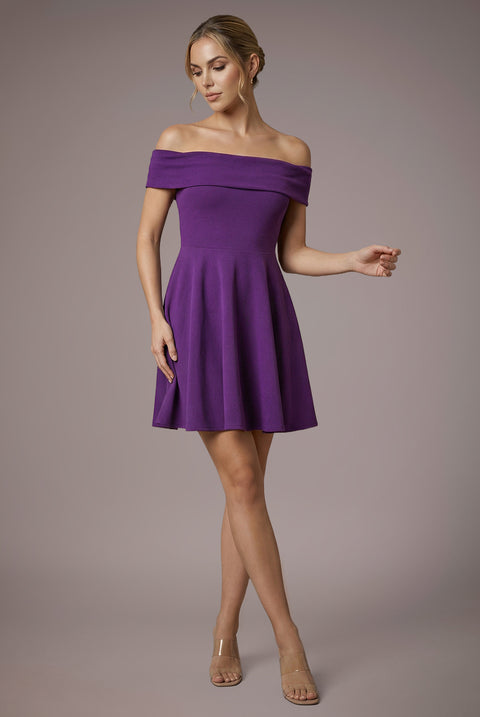 Bardot Scuba Crepe Skater Mini Dress - Purple by Goddiva