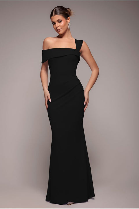 Off The Shoulder Pleated Waist Maxi Dress - Black by Goddiva