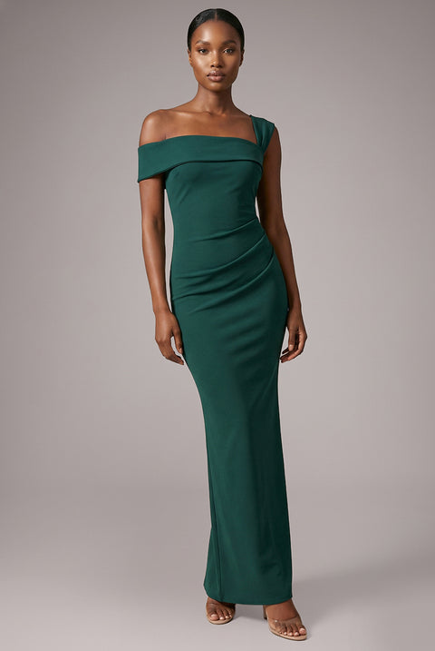 Off The Shoulder Pleated Waist Maxi Dress - Emerald Green by Goddiva