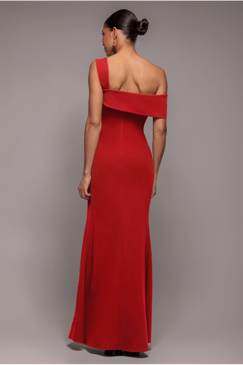 Off The Shoulder Pleated Waist Maxi Dress - Red DR2594
