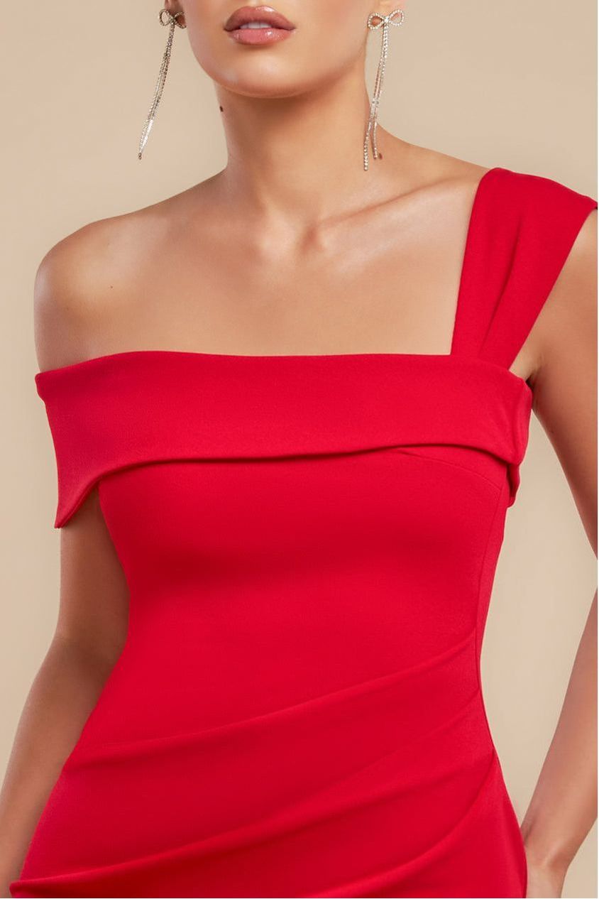 Off The Shoulder Pleated Waist Maxi Dress - Red DR2594