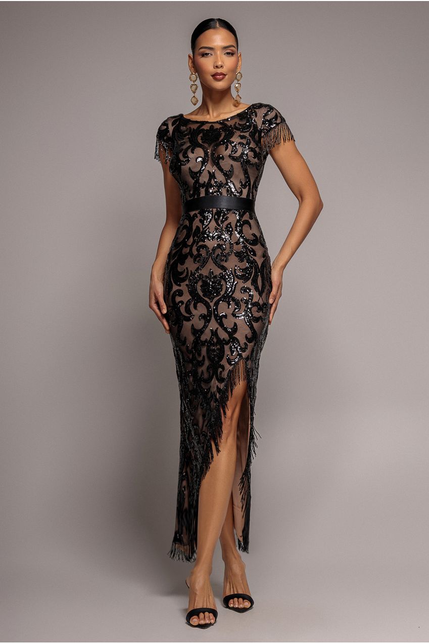 Tassel Split Maxi Dress - Black DR2616