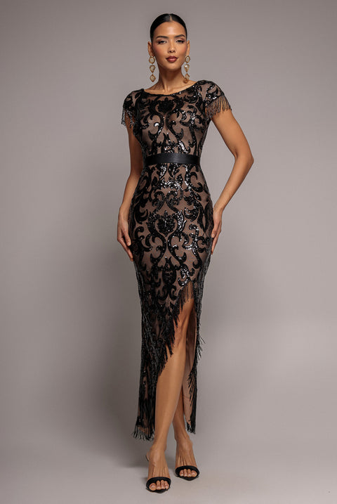 Tassel Split Maxi Dress - Black by Goddiva