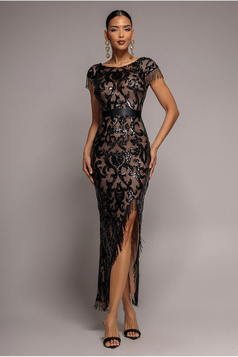 Tassel Split Maxi Dress - Black by Goddiva