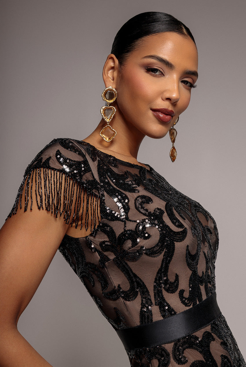 Tassel Split Maxi Dress - Black DR2616