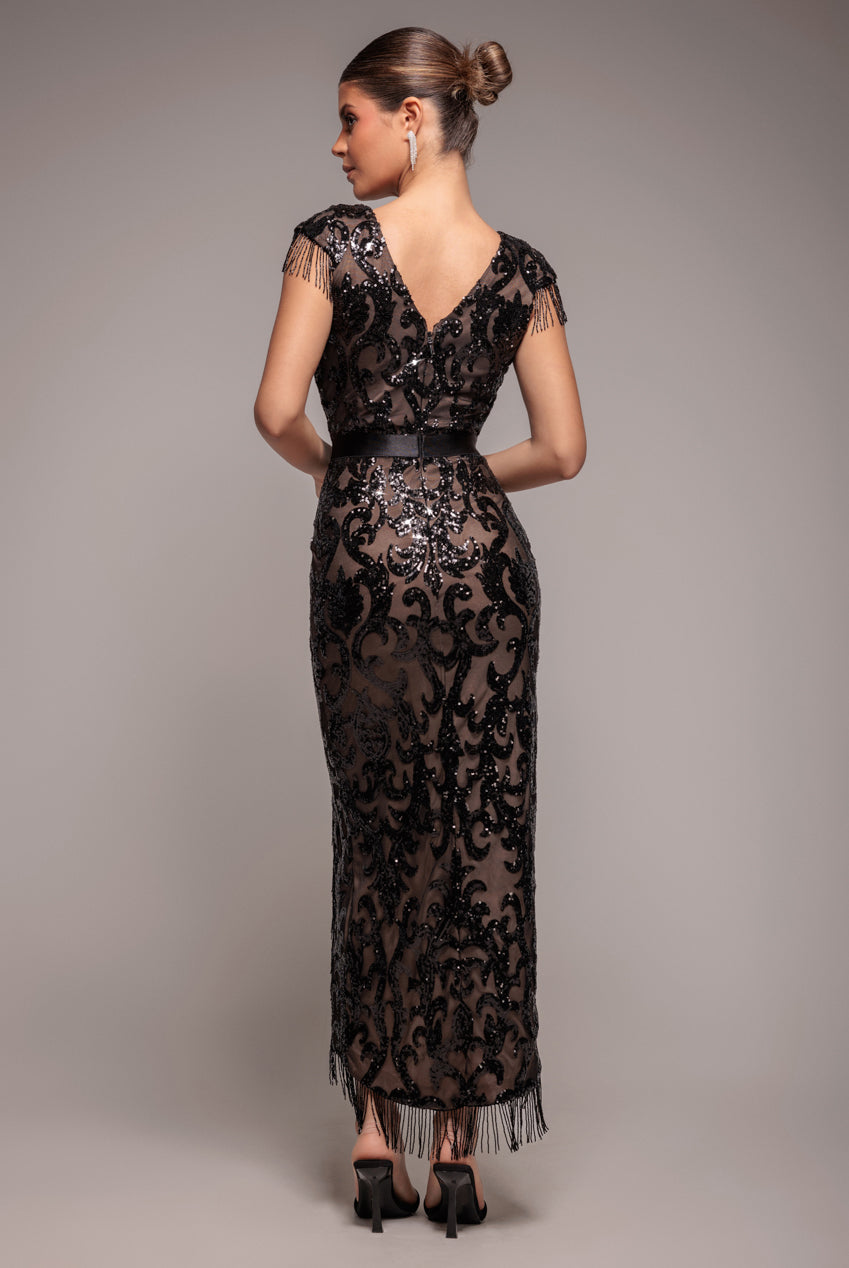 Tassel Split Maxi Dress - Black DR2616