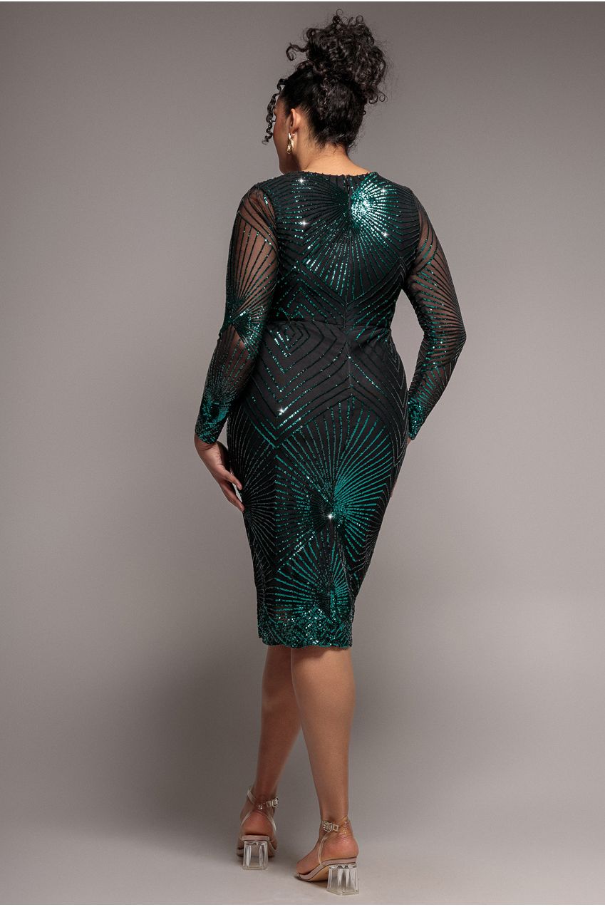 Scalloped Hem Starburst Midi Dress - Emerald DR2617P