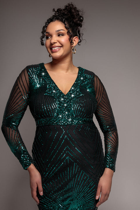 Scalloped Hem Starburst Midi Dress - Emerald by Goddiva Plus