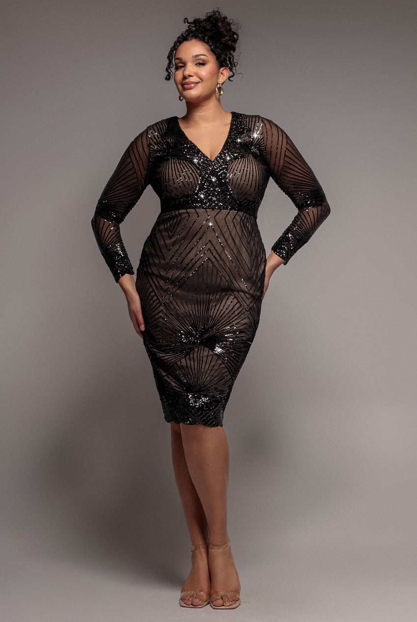 Scalloped Hem Starburst Midi Dress - Black DR2617P