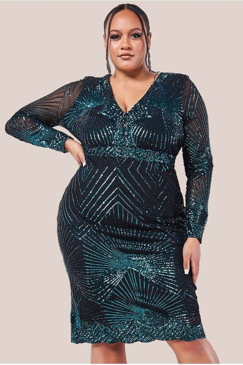 Scalloped Hem Starburst Midi Dress - Emerald by Goddiva Plus