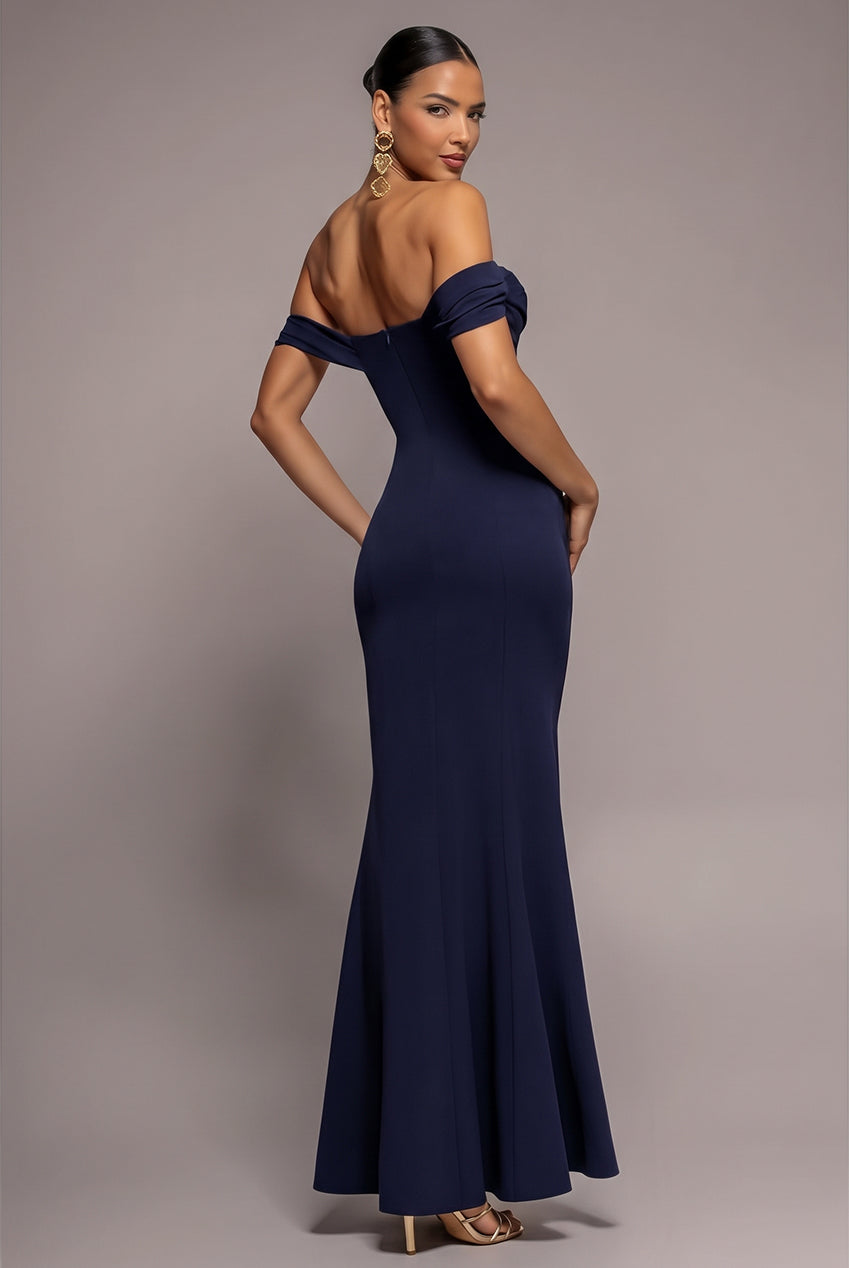 Off The Shoulder Cowl Neck Maxi Dress - Navy Blue DR2690