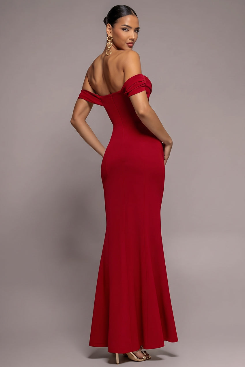 Cowl Neck Off The Shoulder Maxi Dress - Red DR2690