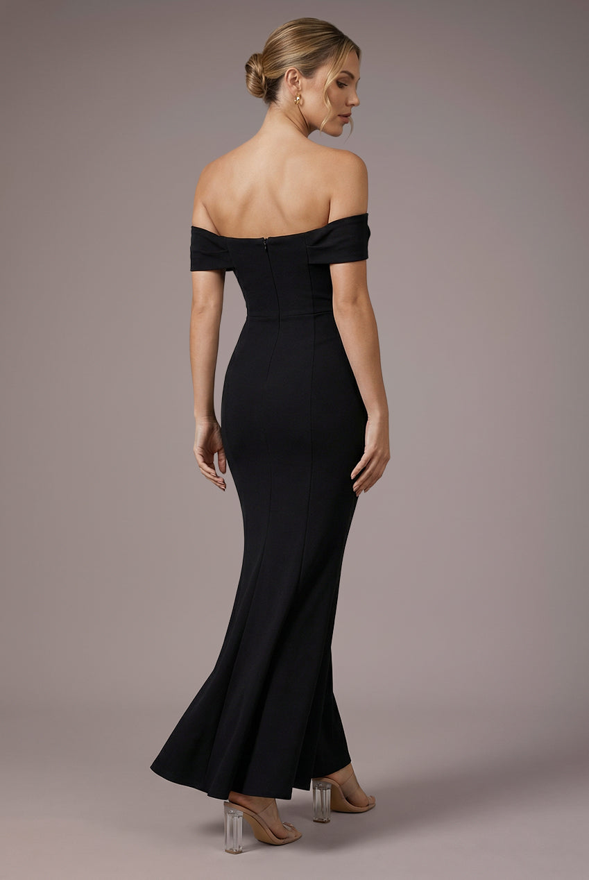 Chiffon Off The Shoulder Cowl Neck Maxi Dress - Black DR2690