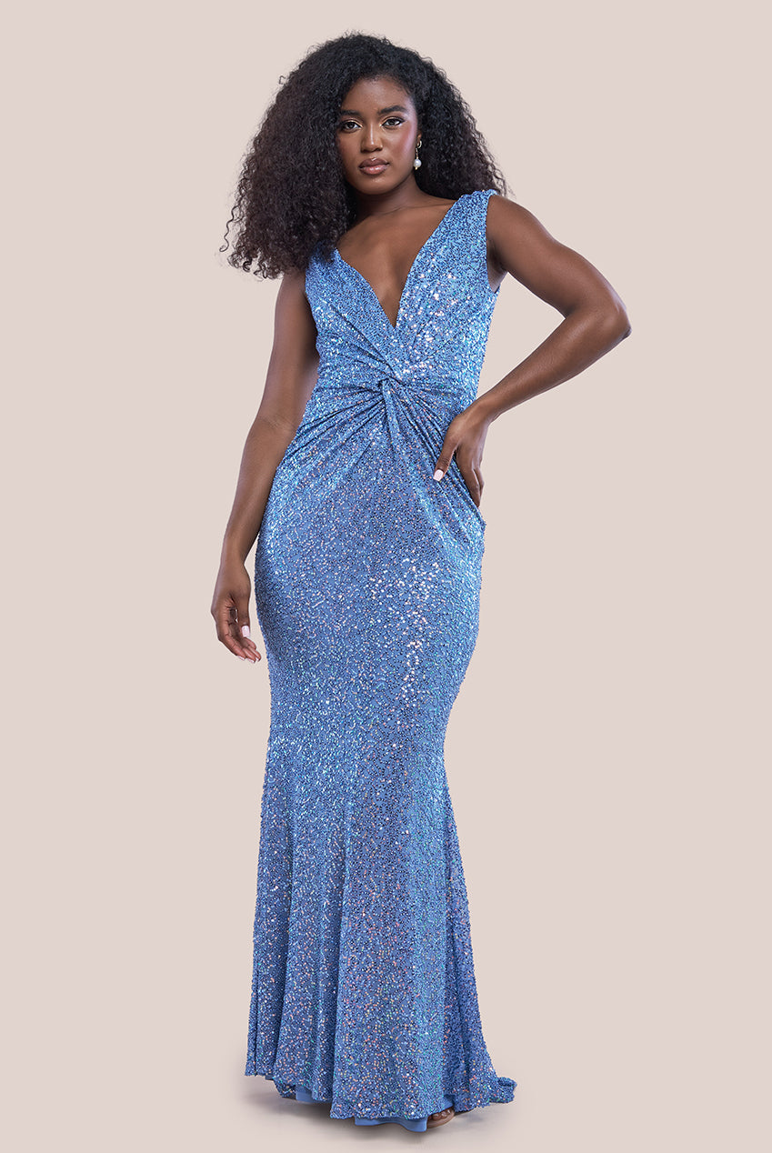 Twisted Front Sequin Maxi - Blue DR2723