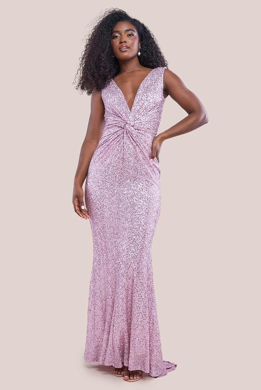 Twisted Front Sequin Maxi - Blush DR2723