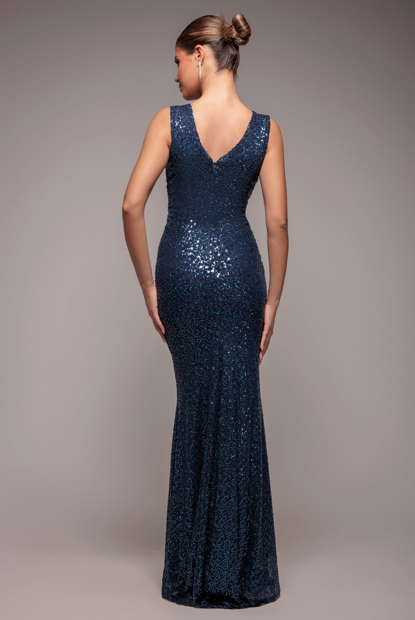 Twisted Front Sequin Maxi Dress - Navy DR2723