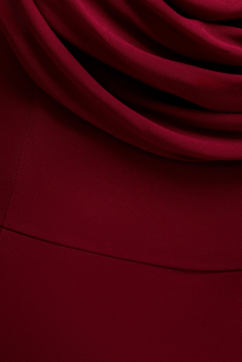 Chiffon Bardot Cowl Neck Maxi Dress - Burgundy Red DR2781A
