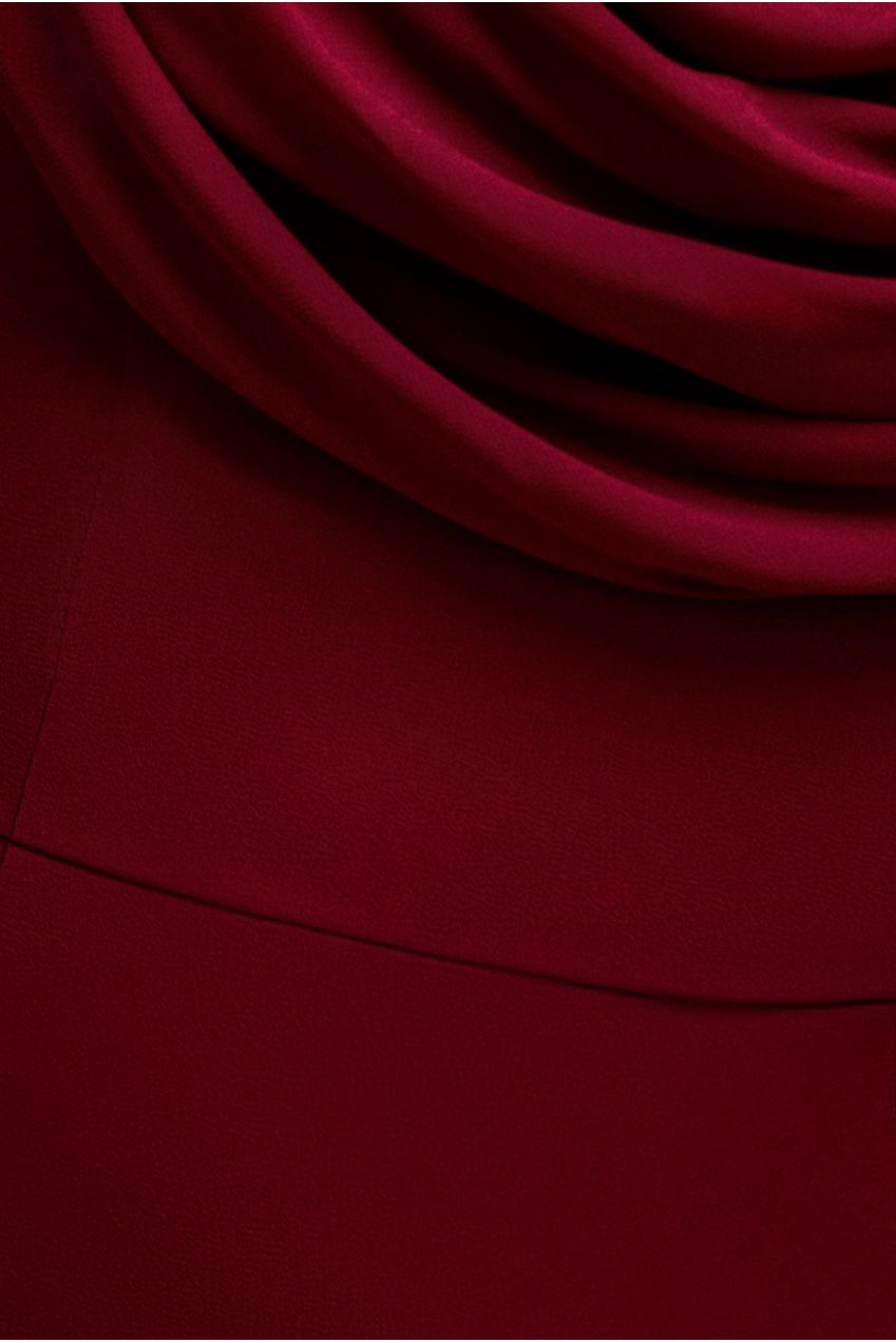 Chiffon Bardot Cowl Neck Maxi Dress - Burgundy Red DR2781A