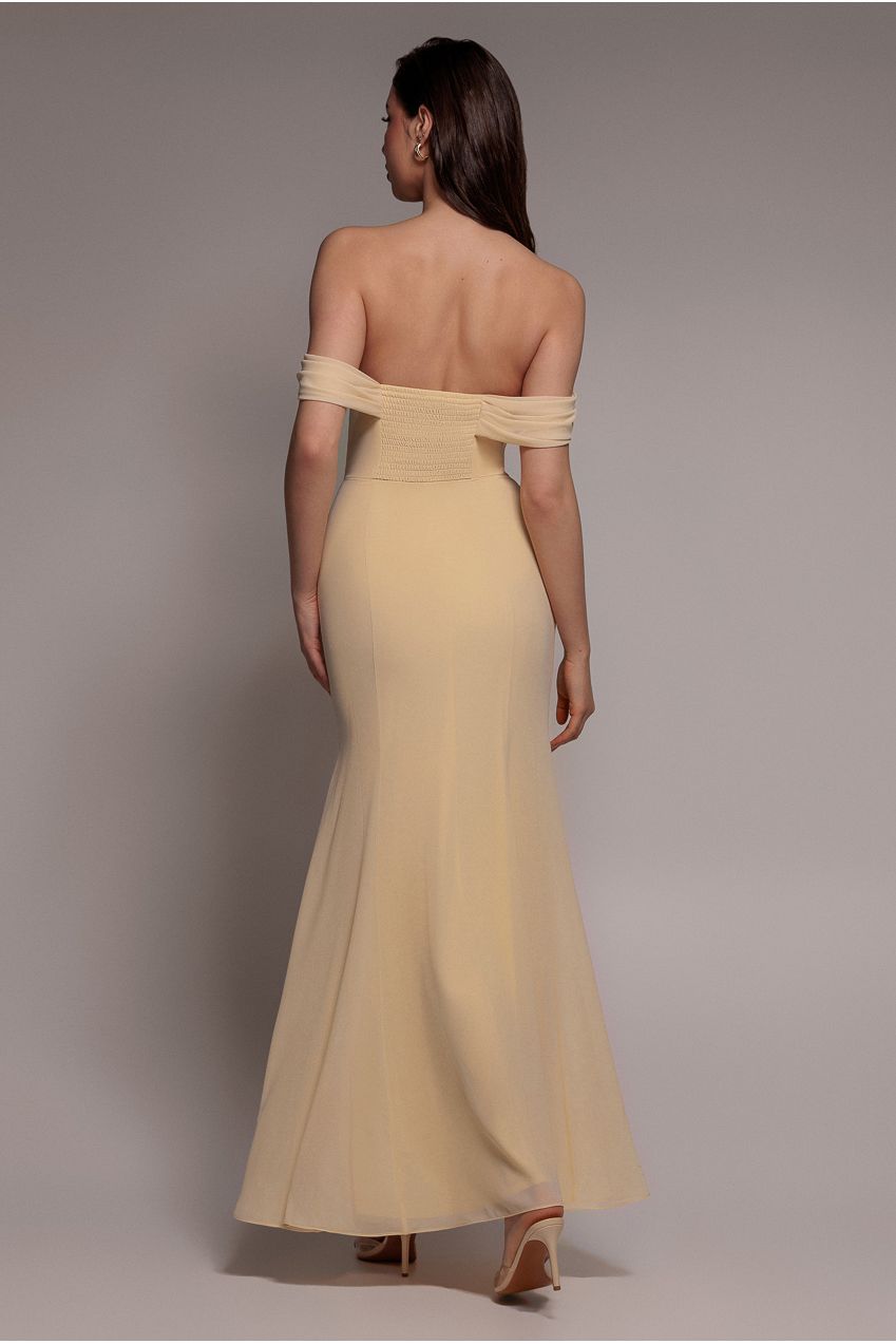 Chiffon Bardot Cowl Neck Maxi Dress - Butter Yellow DR2781A