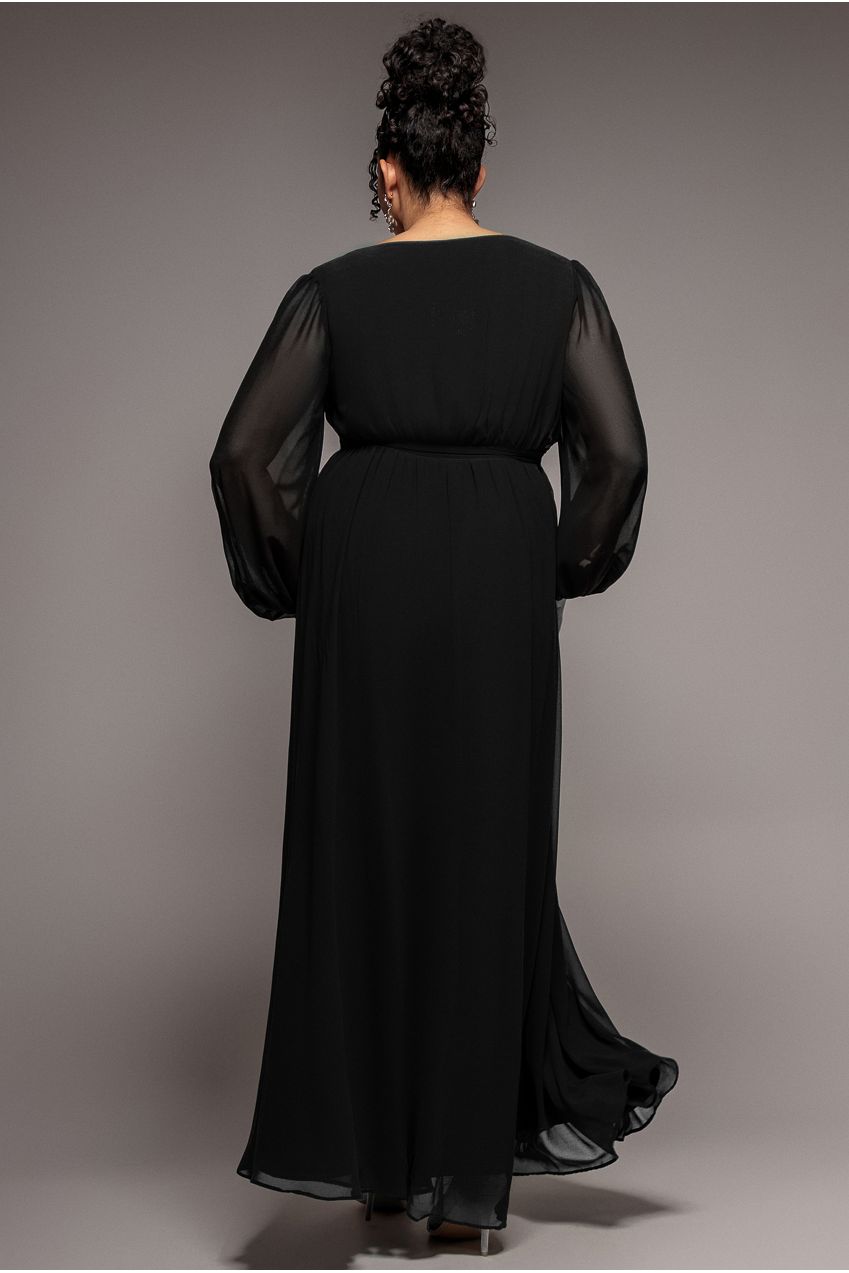 Wrap Back With Front Slit Chiffon Maxi Dress - Black DR2800P