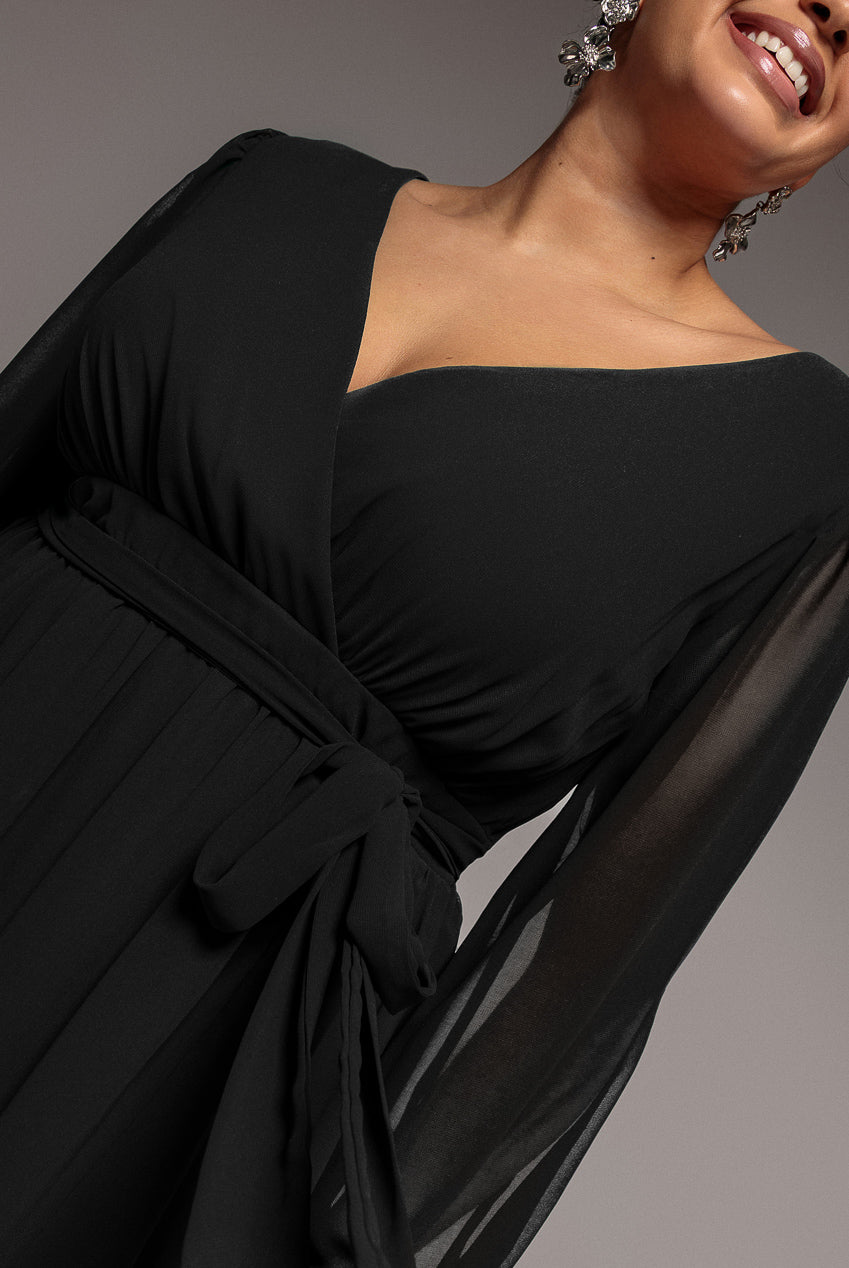 Wrap Back With Front Slit Chiffon Maxi Dress - Black DR2800P