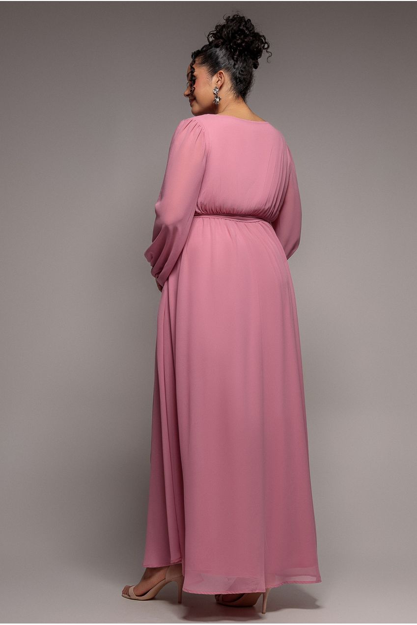 Wrap Back With Front Slit Chiffon Maxi Dress - Dusty Pink DR2800P