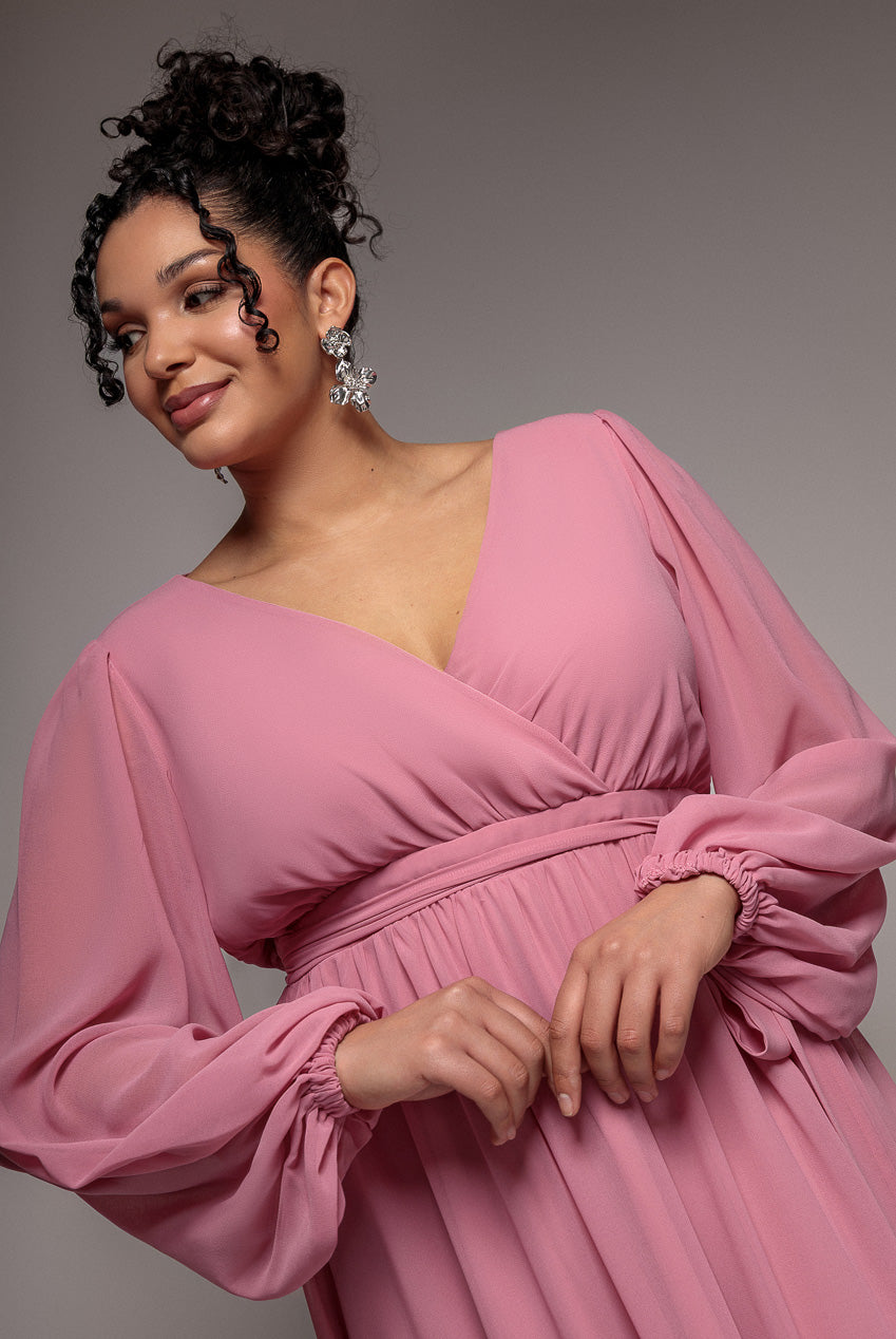 Wrap Back With Front Slit Chiffon Maxi Dress - Dusty Pink DR2800P