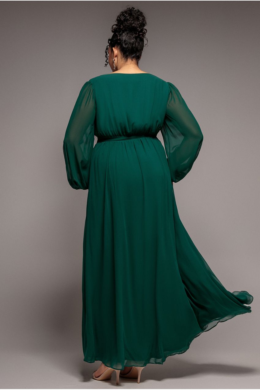 Wrap Back With Front Slit Chiffon Maxi Dress - Emerald Green DR2800P