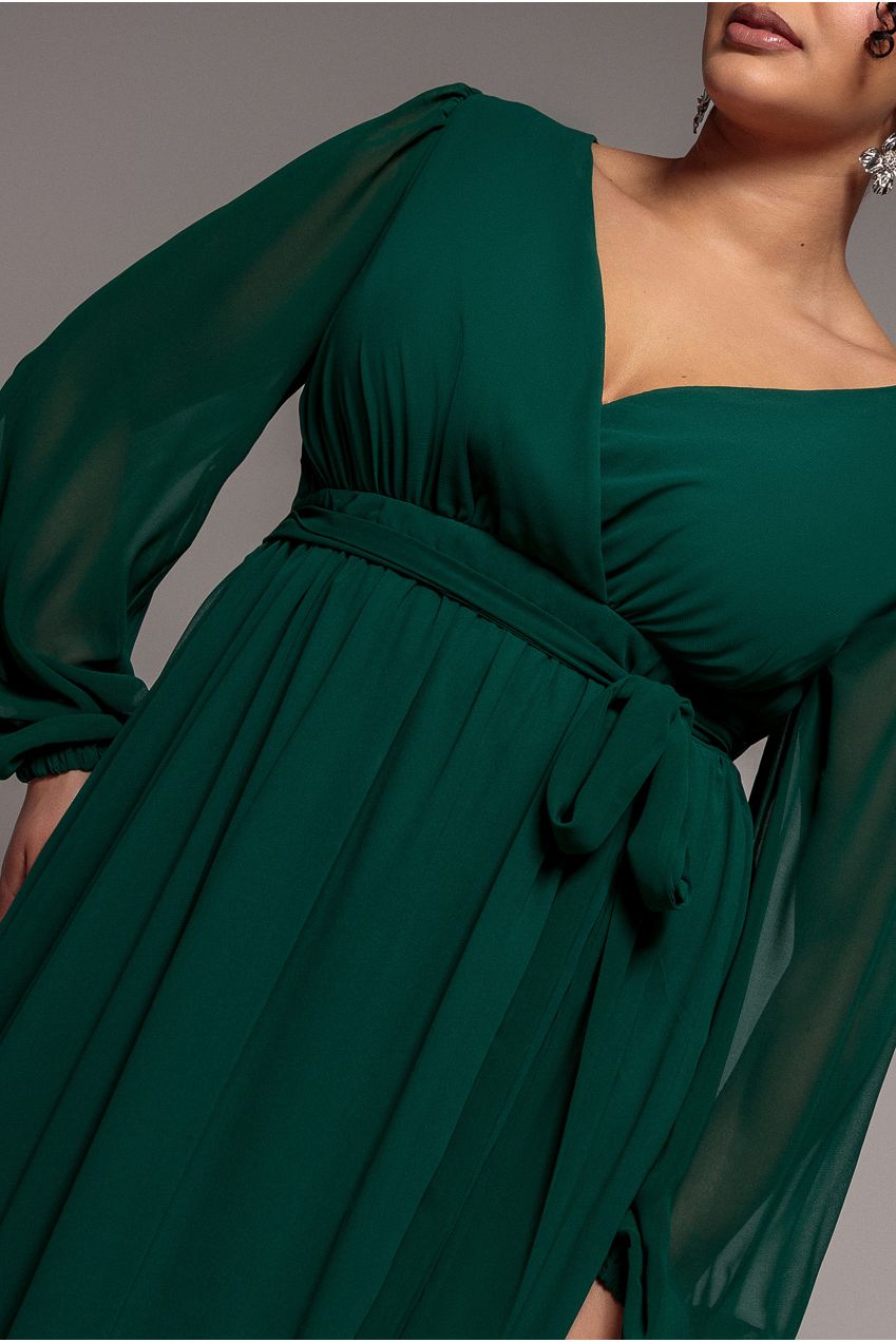 Wrap Back With Front Slit Chiffon Maxi Dress - Emerald Green DR2800P