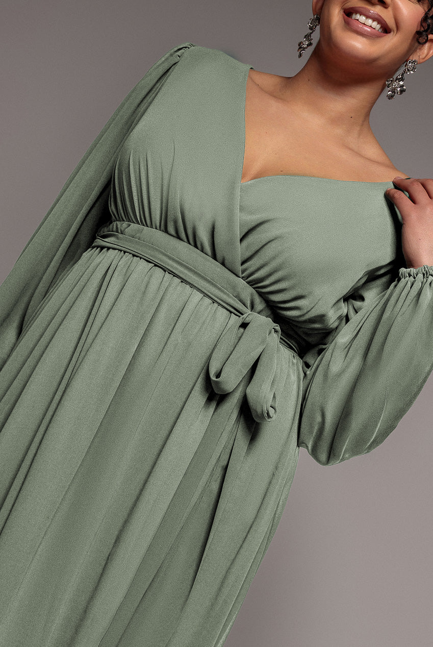 Wrap Back With Front Slit Chiffon Maxi Dress - Sage Green DR2800P