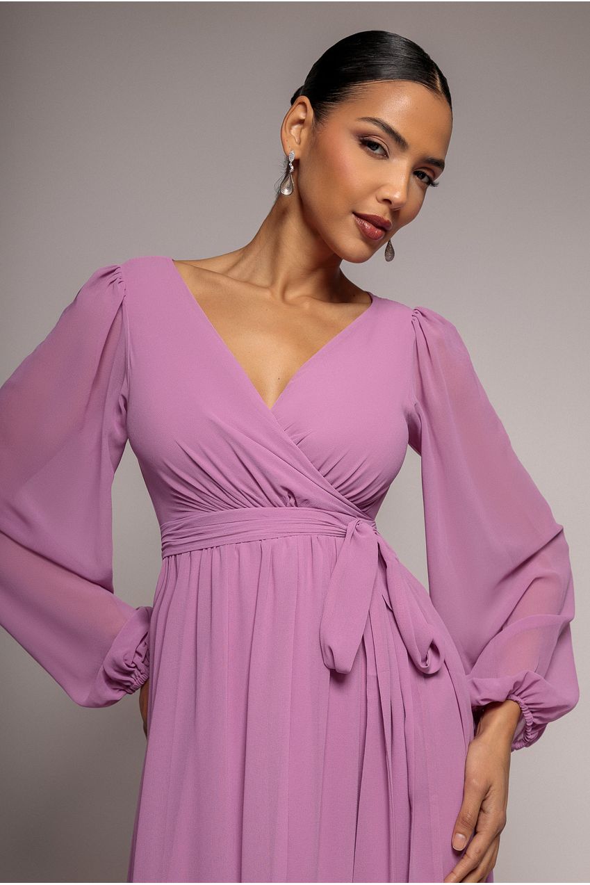 Wrap Back With Front Slit Chiffon Maxi Dress - Dusty Lavender DR2800E