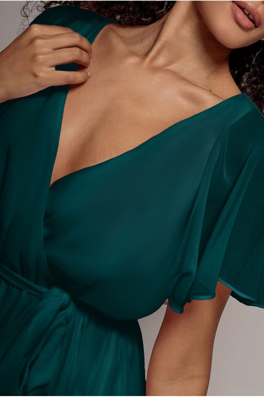 Flutter Sleeve Wrap Mini Dress With Elasticated Waist - Green DR2843