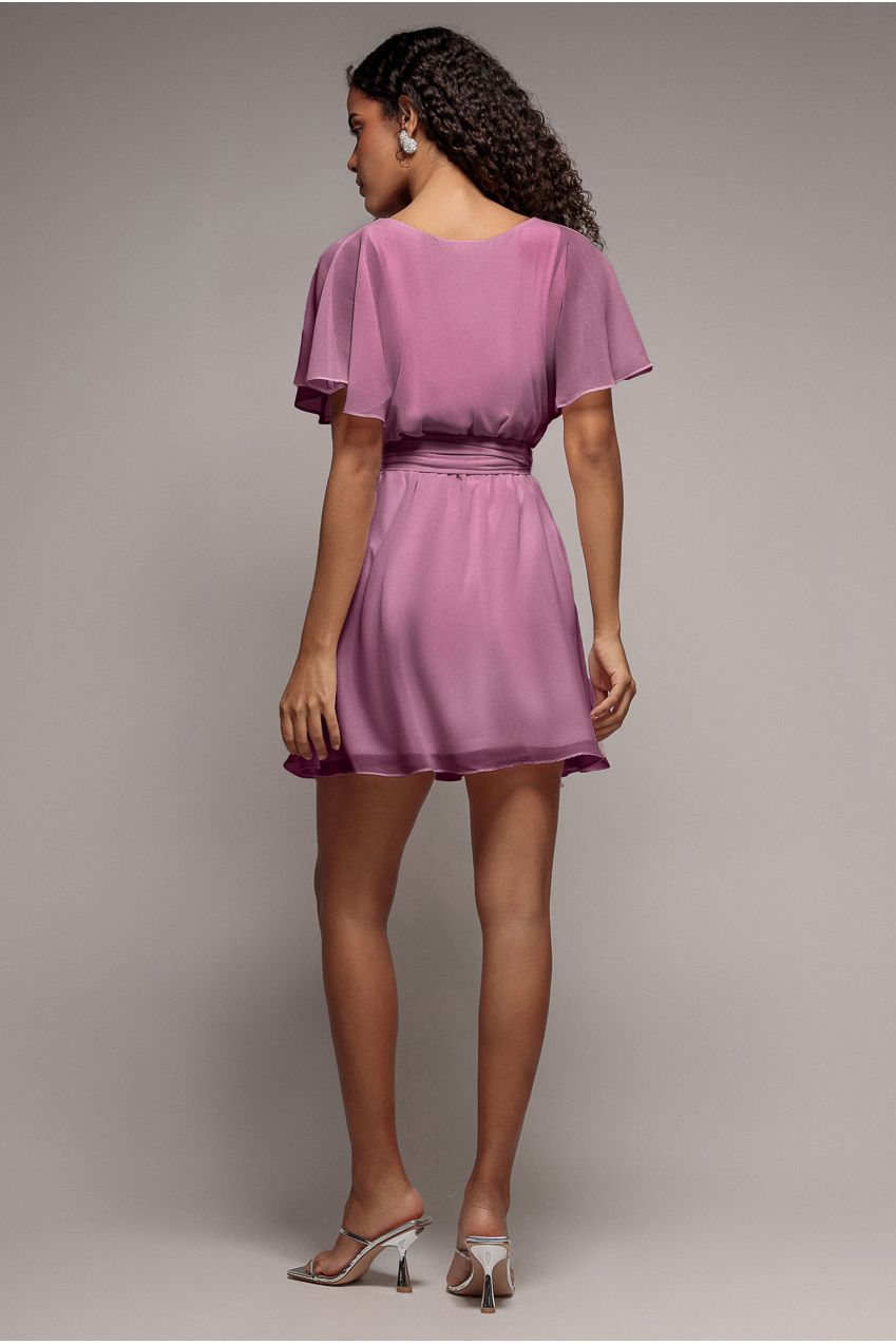 Flutter Sleeve Wrap Mini Dress With Elasticated Waist - Lavender DR2843