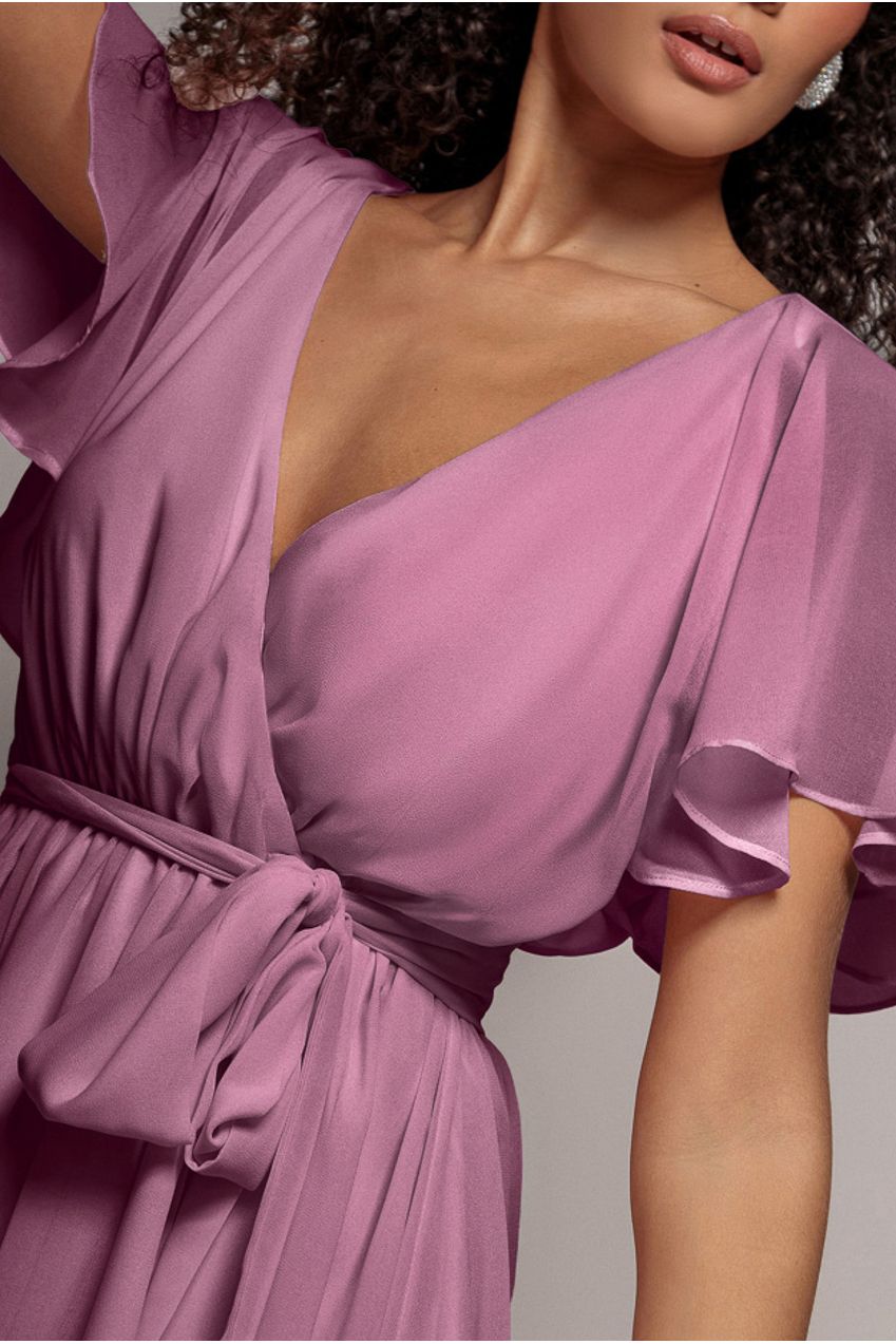 Flutter Sleeve Wrap Mini Dress With Elasticated Waist - Lavender DR2843