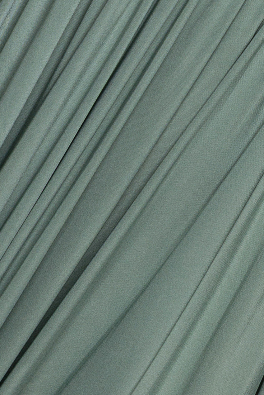 Gathered Bardot Maxi Dress With Front Split - Dark Sage DR2873