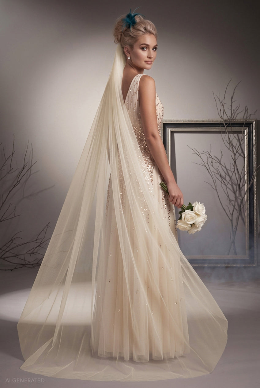 Sequin A-line Maxi Dress Jilted Bride Halloween Costume - Ivory DR2882-HAL