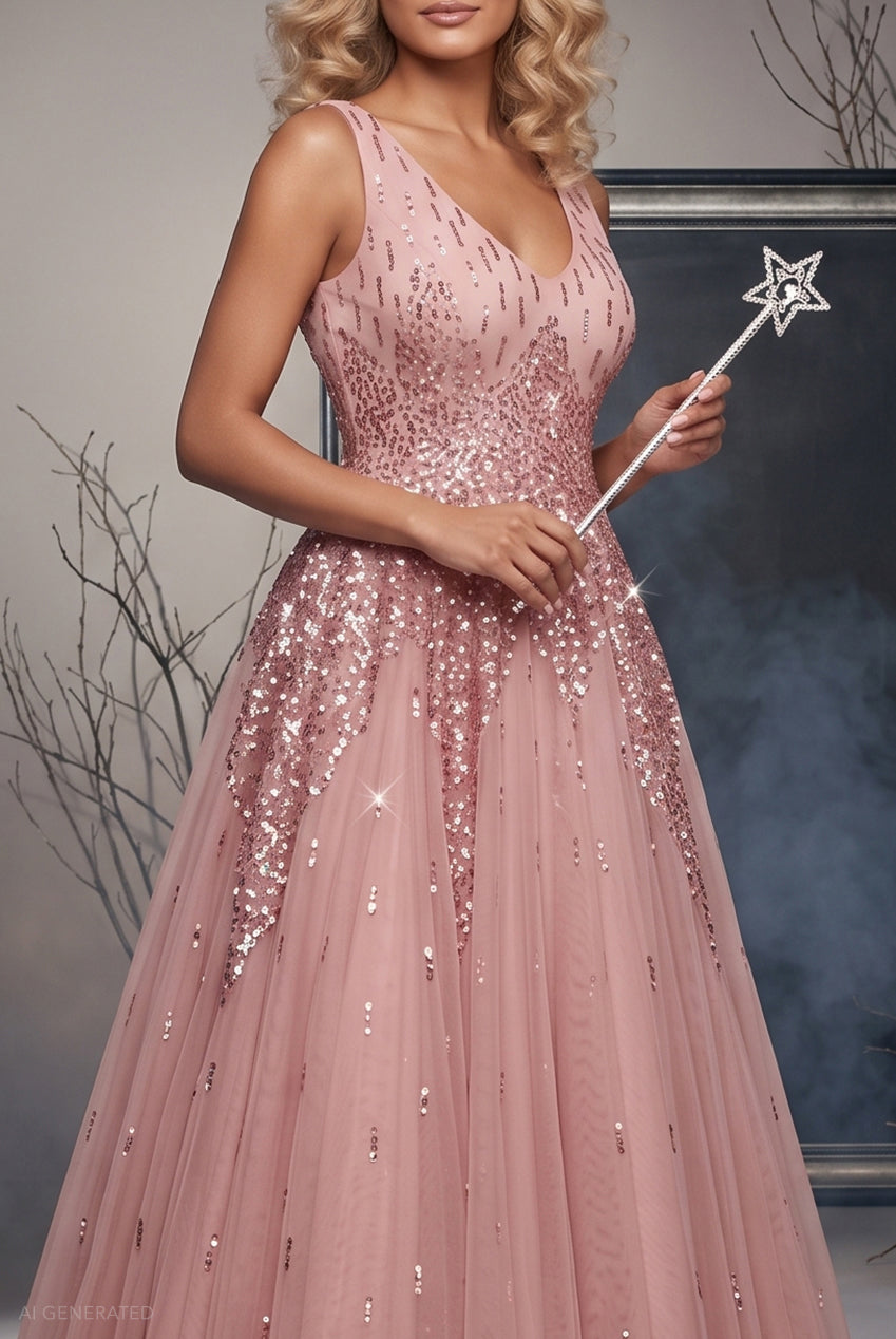 Sequin A-line Maxi Dress Glinda-Inspired Halloween Costume - Blush Pink DR2882-HAL