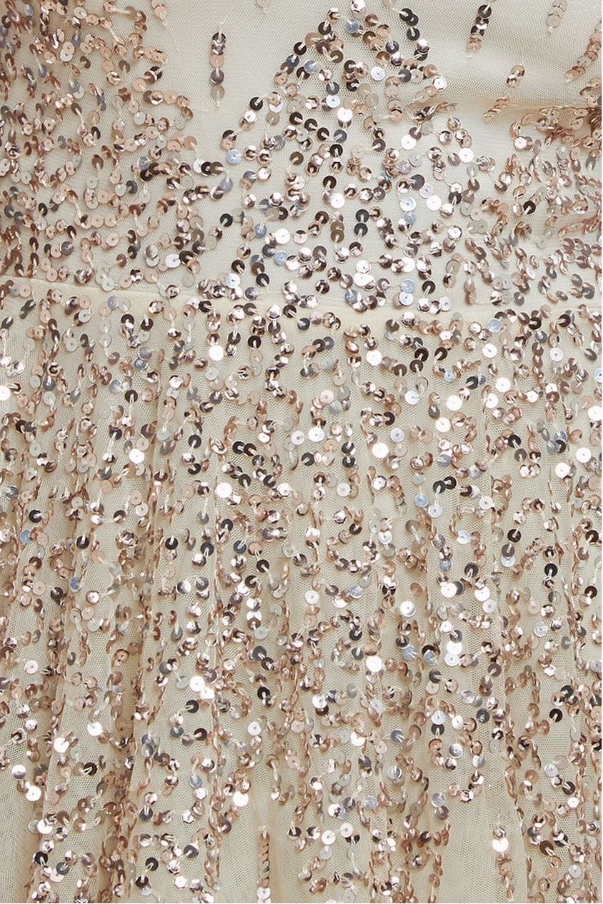 Sunray Hand Embellished Sequin A-Line Sleeveless Maxi Dress - Ivory DR2882