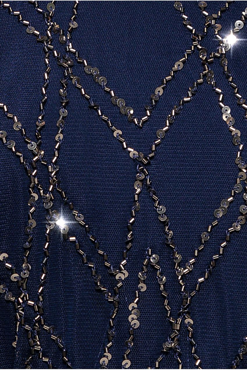 Racer Neck Sleeveless Hand Embellished Sequin Maxi Dress - Navy Blue DR2889