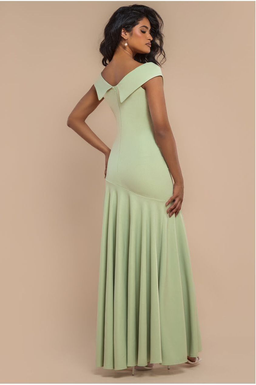 Scuba Crepe Off Shoulder Front Split Maxi Dress - Sage Green DR2930SC
