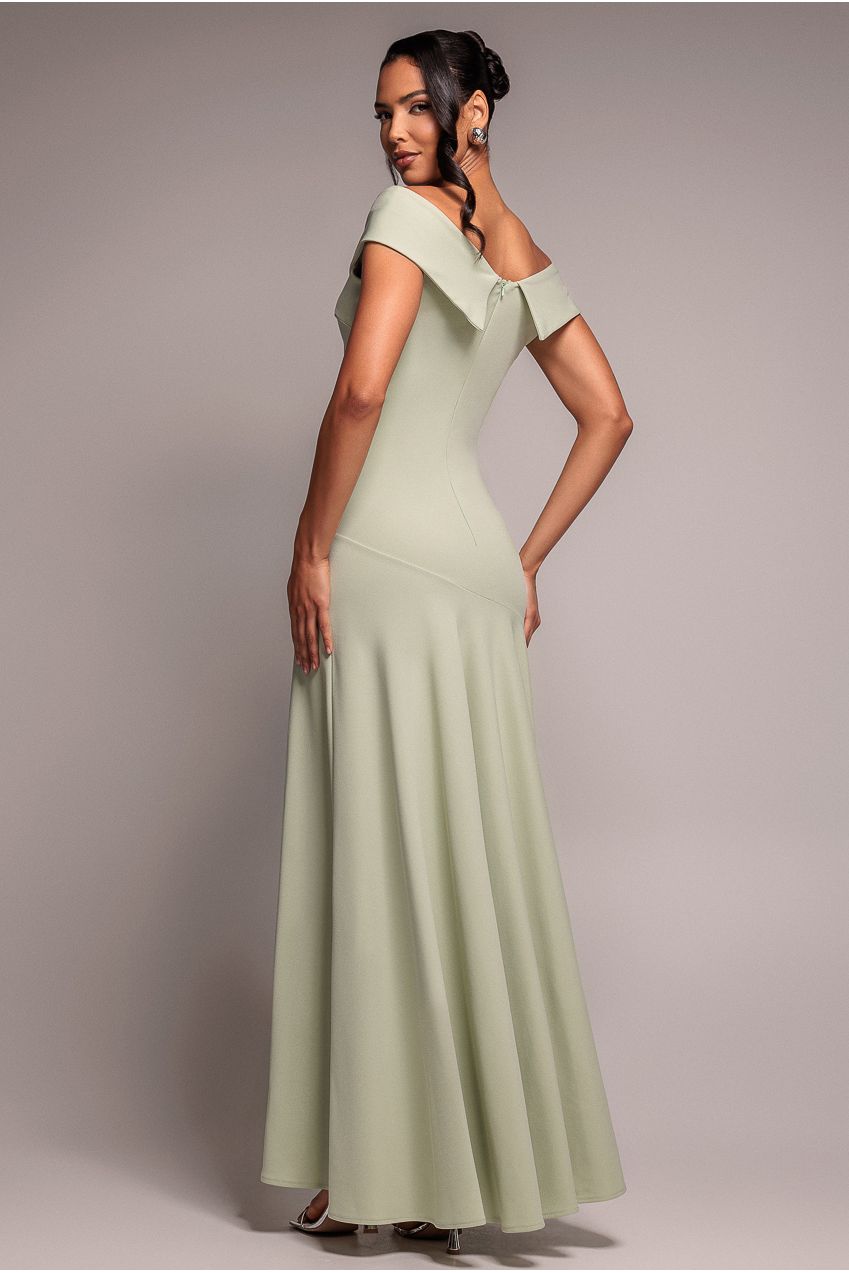 Scuba Crepe Off Shoulder Front Split Maxi Dress - Sage Green DR2930SC